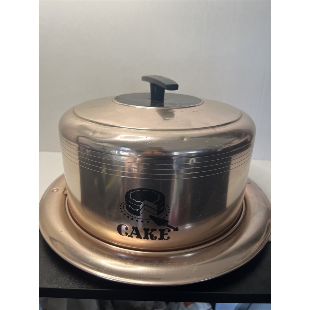 Vintage West Bend Copper Tone Large Round Cake Humidor Carrier W/Locking Lid 60s